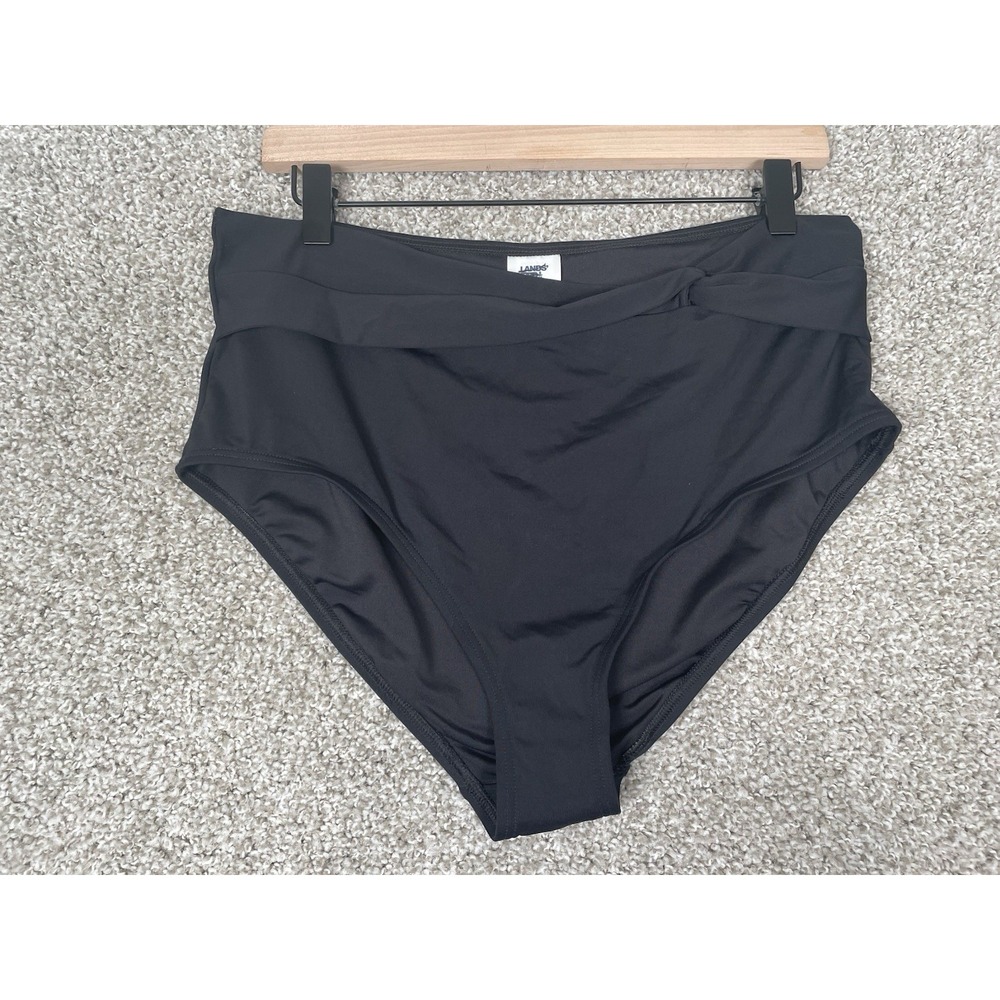 LANDS END HIGH WAISTED BIKINI SWIM  BOTTOM Twist Front Size 16 Black NEW